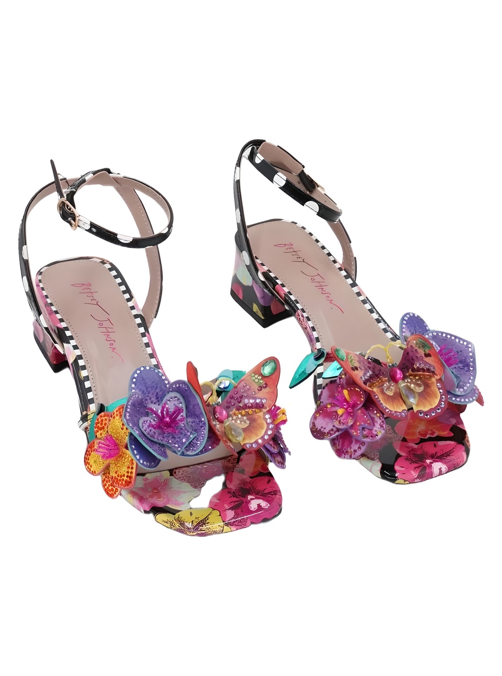 Betsey Johnson Maranda Black Multi Floral Butterfly Applique Size 5M